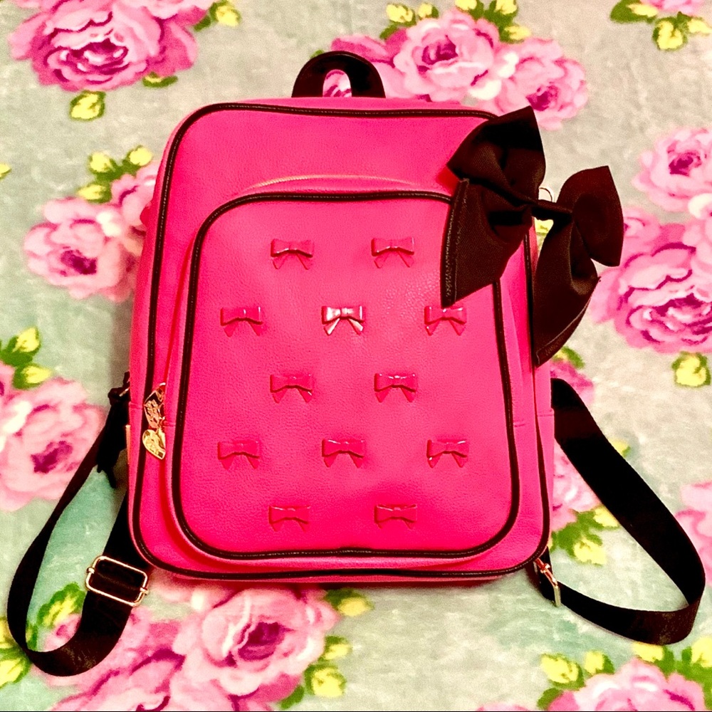 Betsey Johnson Pink Backpack Mini Bows Black Bow
